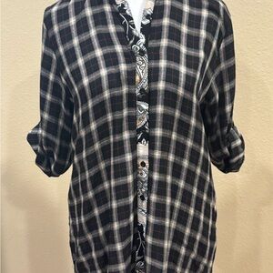 Andree Black and White Plaid Top